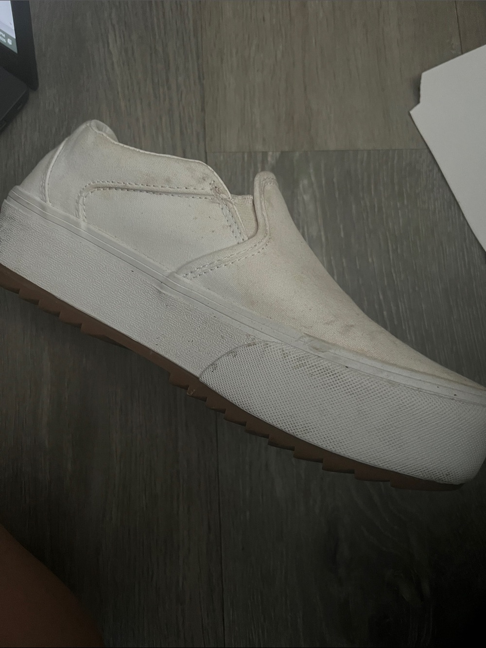 Vans White Slip-On Platform Sneakers with Gum Sole - Picture 9 of 9